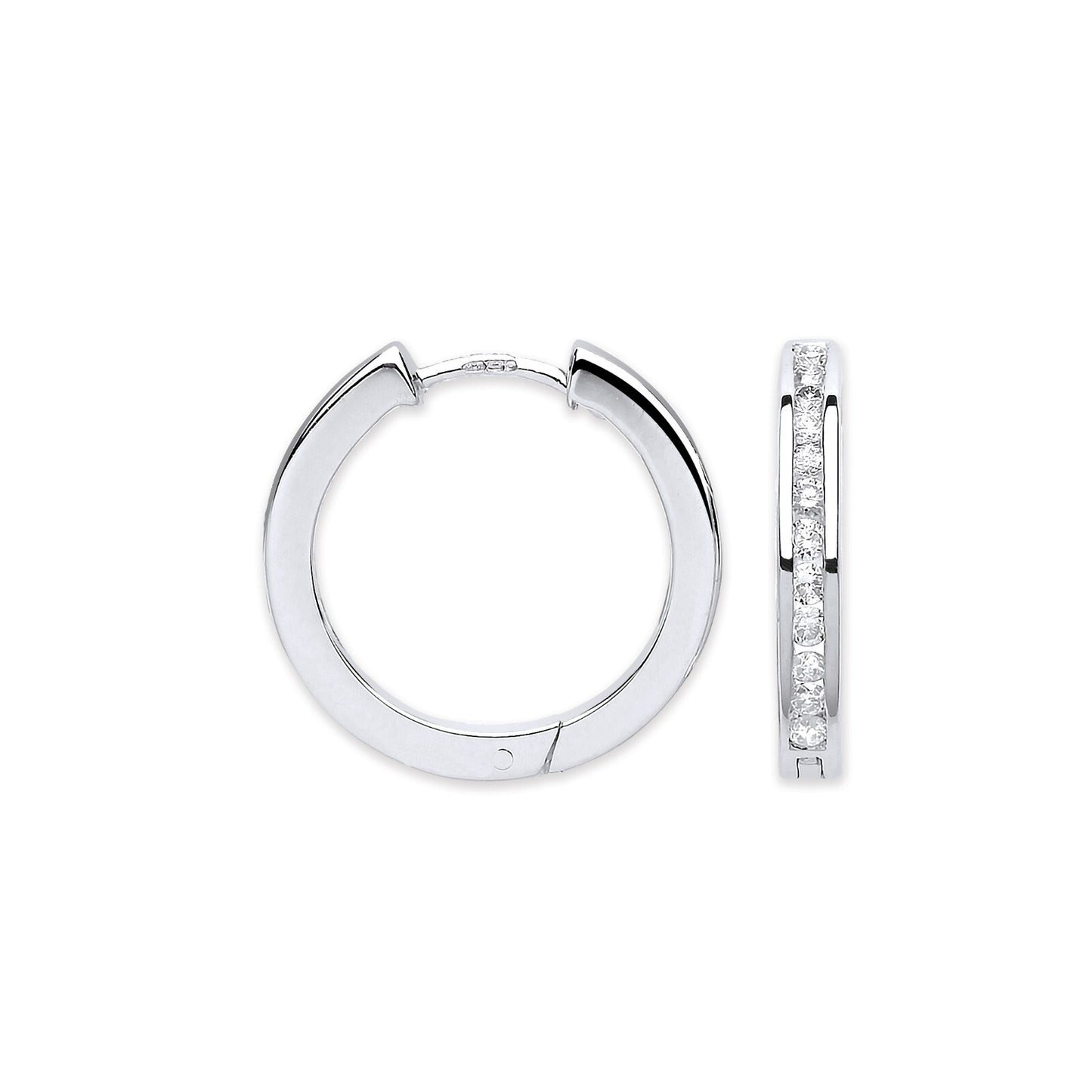 9ct White Gold 0.50ct Diamond Hoop Earrings 18.5mm Diameter