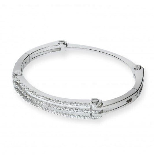 Micro Pave Hinged Sterling Silver Bangle Luxurious Packaging Hallmark