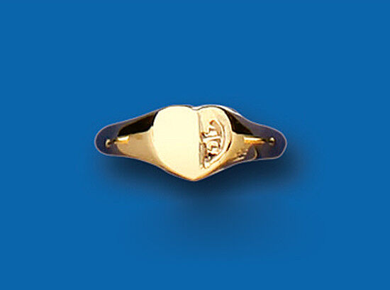Childs Gold Signet Ring Baby Yellow Gold Heart Hallmarked British Made size A-H