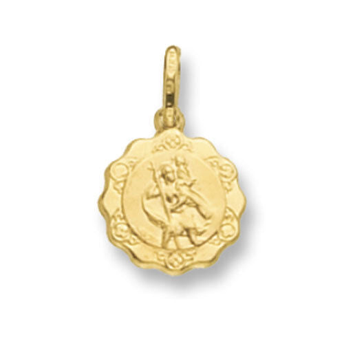 Yellow Gold St. Christopher Pendant Scalloped Edge 13mm Hallmarked British Made