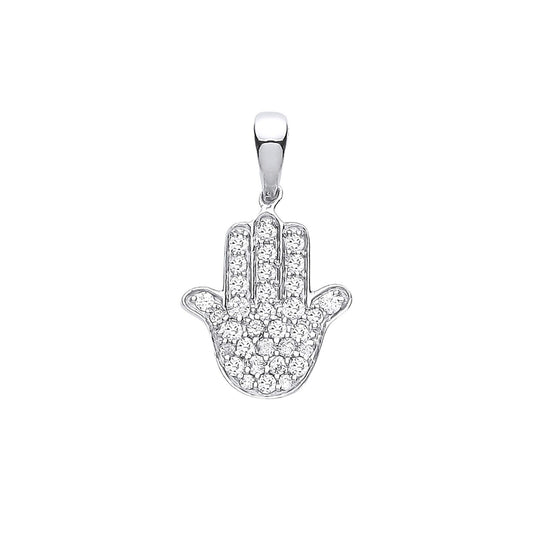 9ct White Gold 0.18ct Diamond Hamsa Hand Pendant Hallmarked