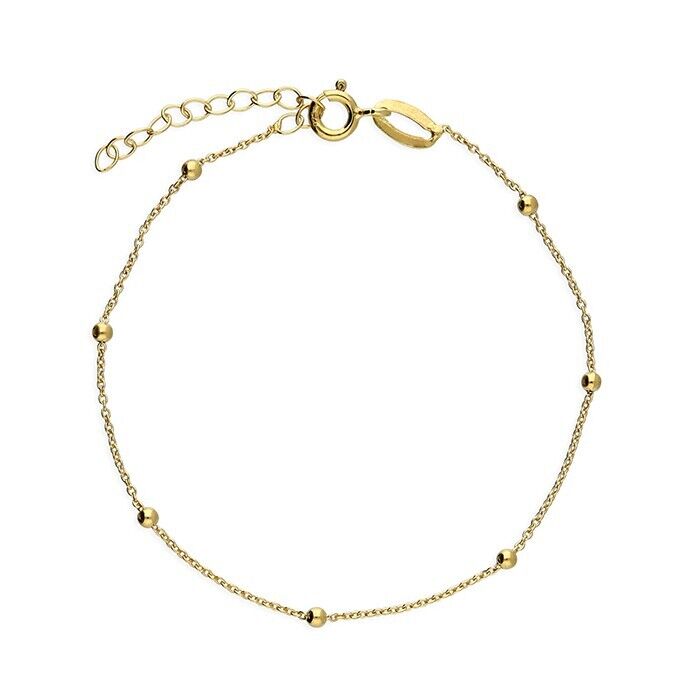 Ladies Bracelet Trace & Bead Satellite Design Yellow Gold on 925 Sterling Silver