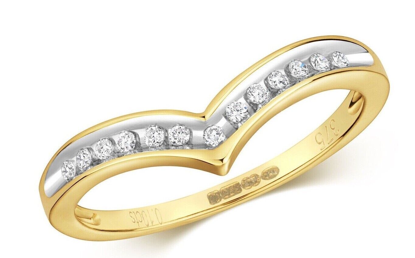 Real Diamond Wishbone Ring Solid Yellow Gold Channel Set Eternity Wedding Band
