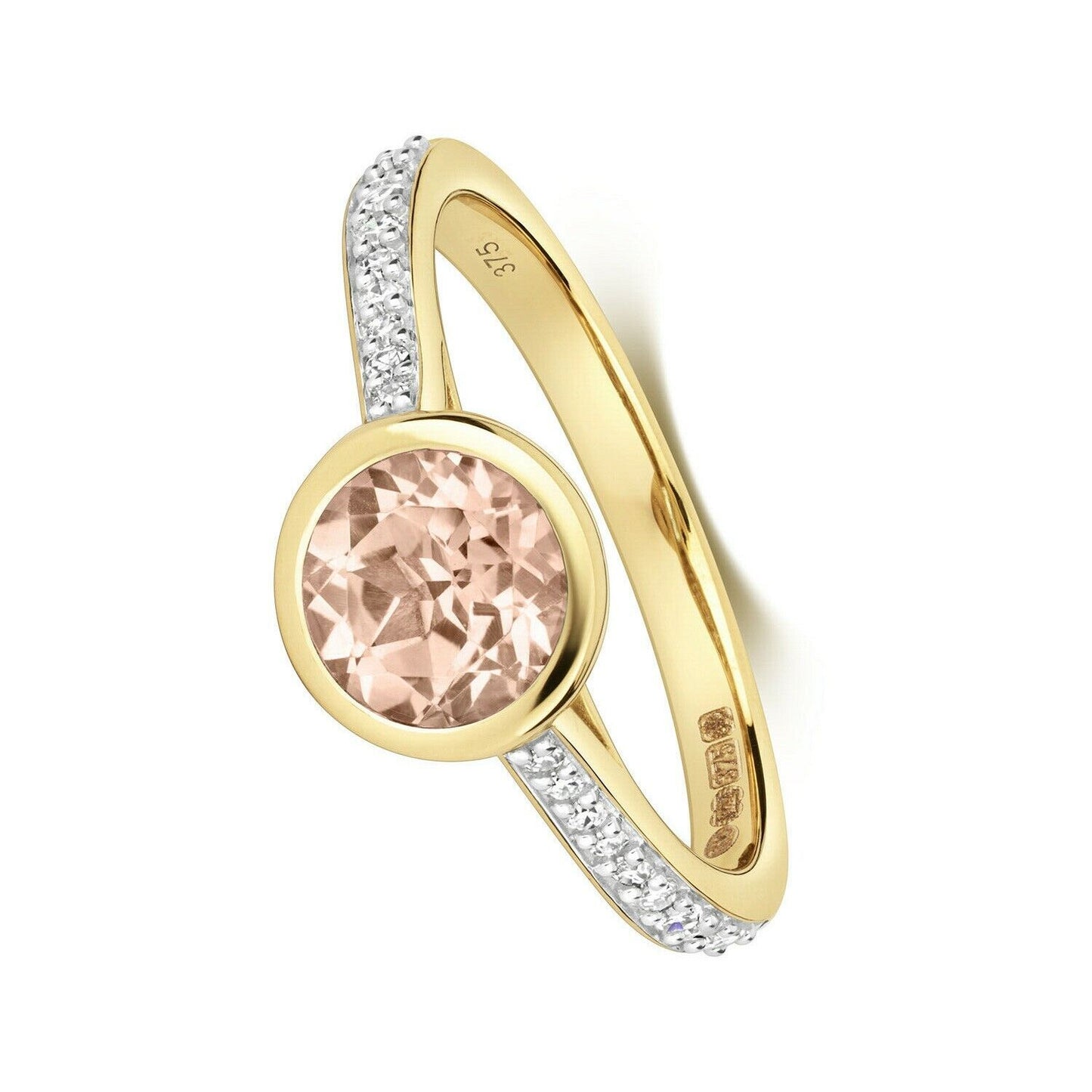 Real Morganite and Diamond Ring 9ct Yellow Gold Solitaire Size JKLMNOPQ