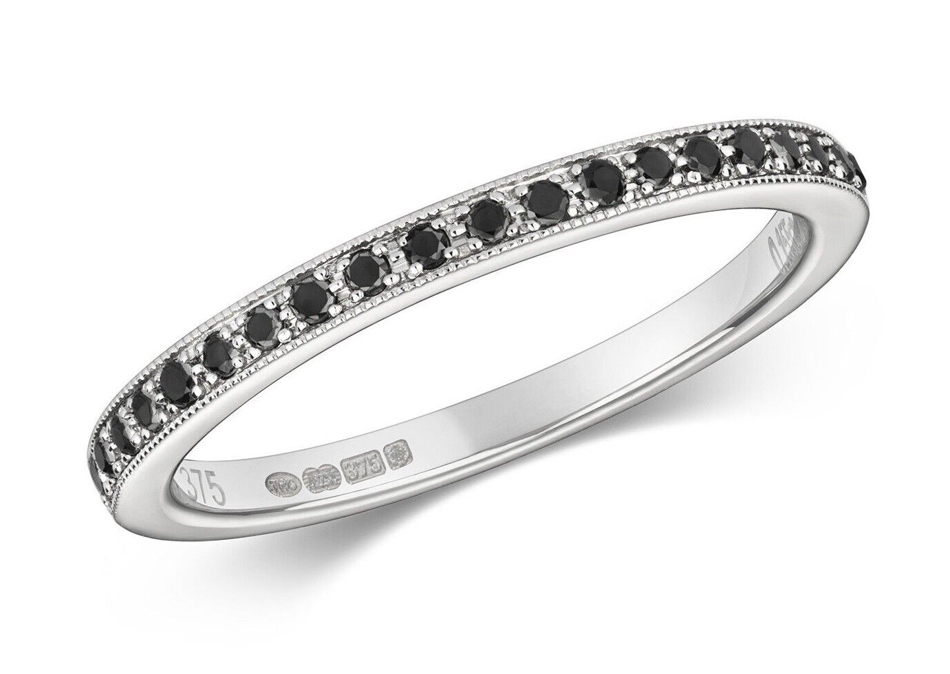 Real Black Diamond Eternity Ring Solid White Gold Band Anniversary Size J - Q