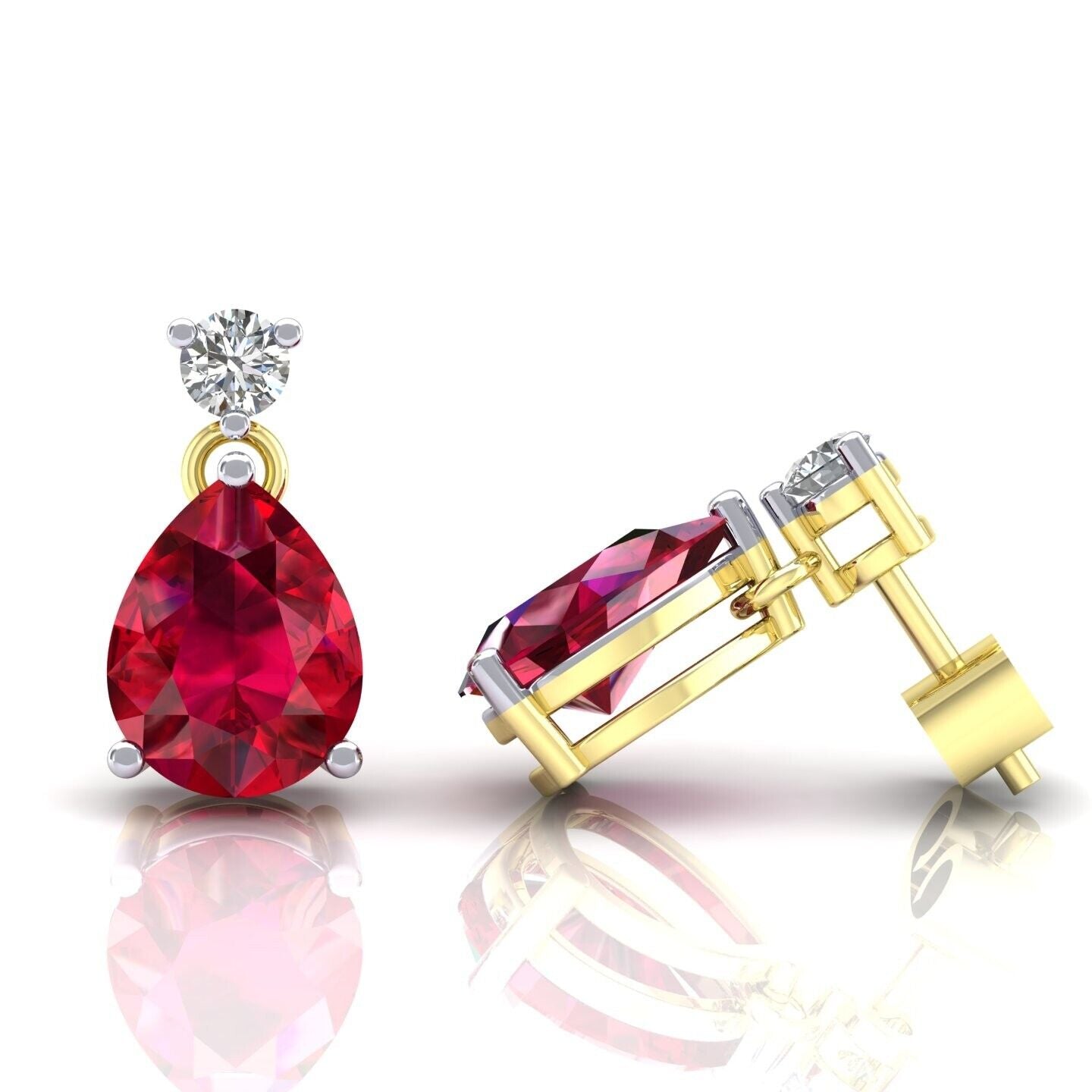 Ruby Pear Drop Earrings Solid 9ct Yellow Gold Fully Hallmarked