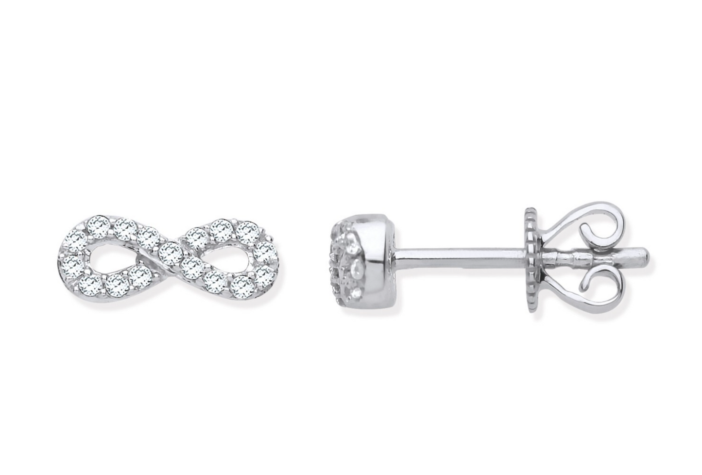 9ct White Gold Infinity 0.15ctw Diamond Studs Hallmarked - 9 x 4mm