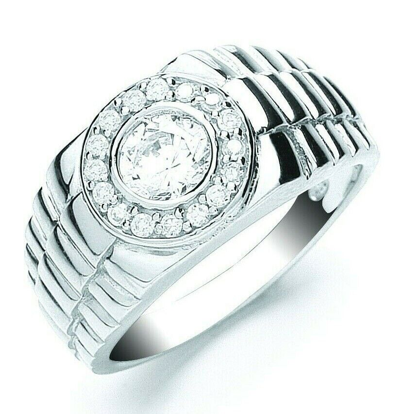 Gents Watchstrap Design Ring Gemstone Solid Sterling Silver 925 Hallmark British