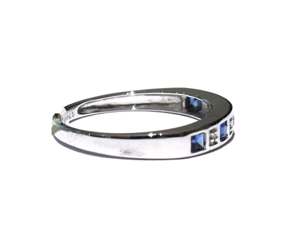 Real Sapphire and Diamond Eternity Ring Solid White Gold Square Anniversary Band