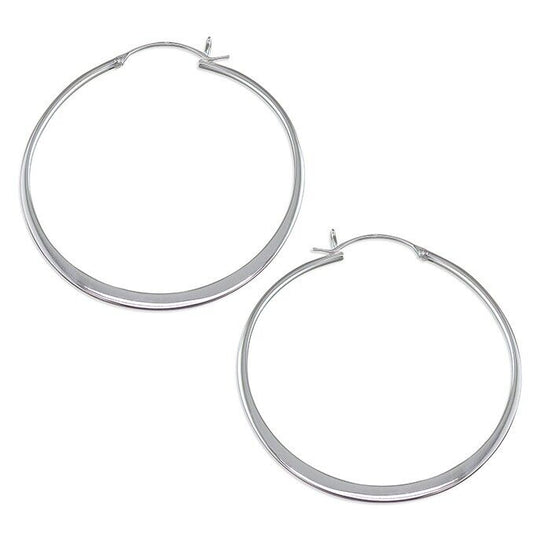 Large Hoop Earrings Flat Creole Design 50mm 925 Sterling Silver