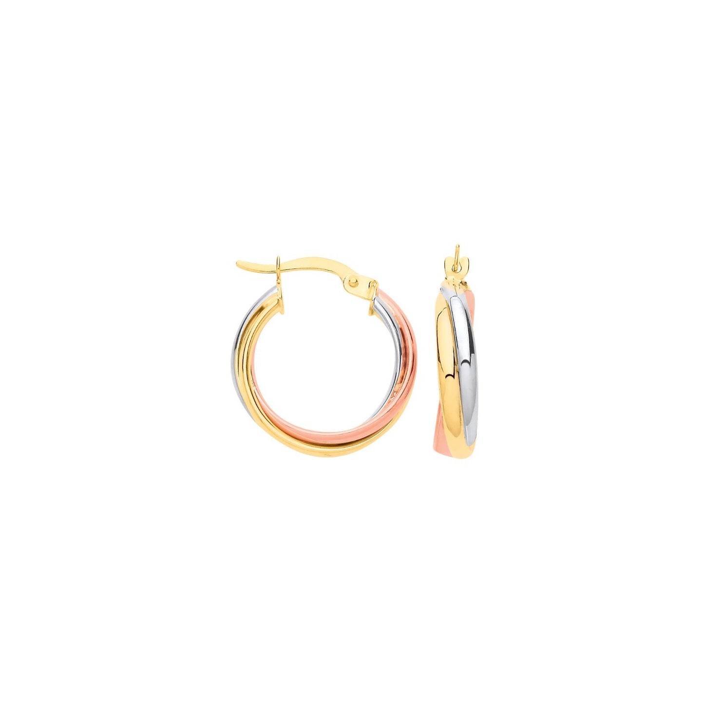 Russian Wedding Hoop Earrings 9ct three Colour Gold Hallmarked 18mm