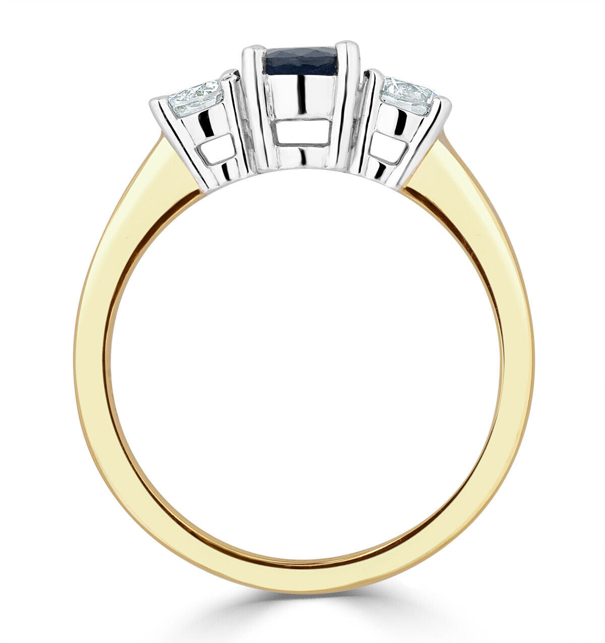 Real Sapphire and Diamond Ring 18ct Yellow Gold Three Stone Trilogy