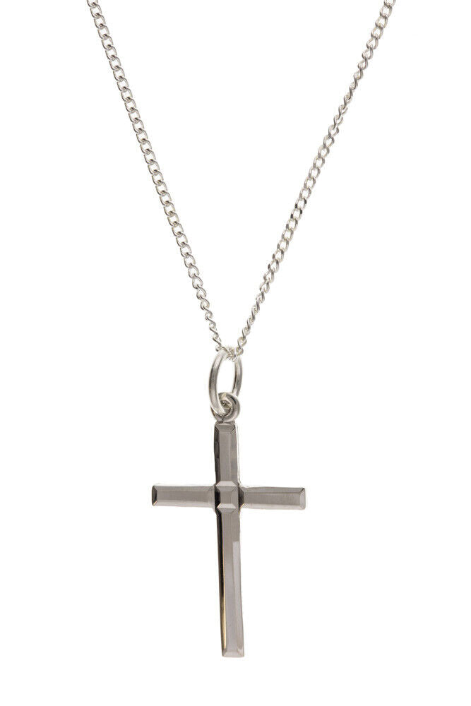 Diamond Cut Silver Cross Pendant Sterling Silver 925 Hallmark 16 - 18" Chain