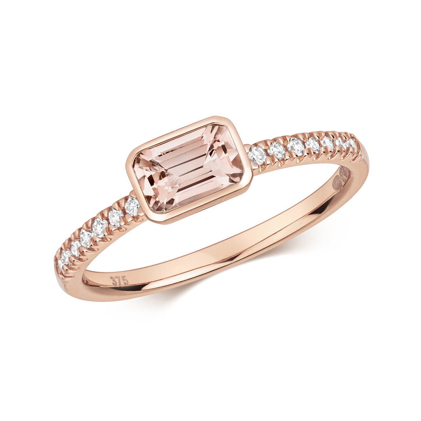 Real Morganite and Diamond Ring Solid Rose Gold Emerald Cut Solitaire Size J - Q