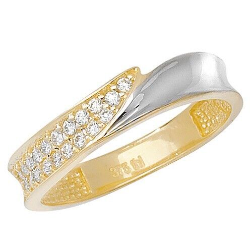 9ct Gold Ladies Wrap Crossover Band Ring Multi Tone Gold Fully Hallmarked