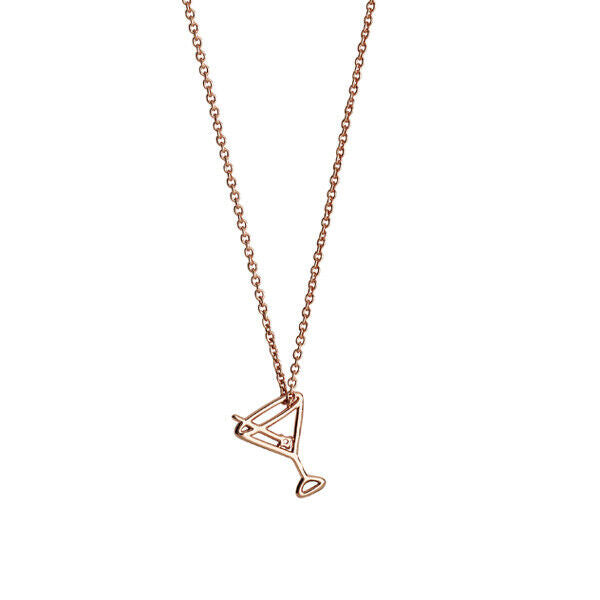 Cocktail Glass Necklace Sterling Silver 925 Stamp Rose Gold Plated 18" Chain