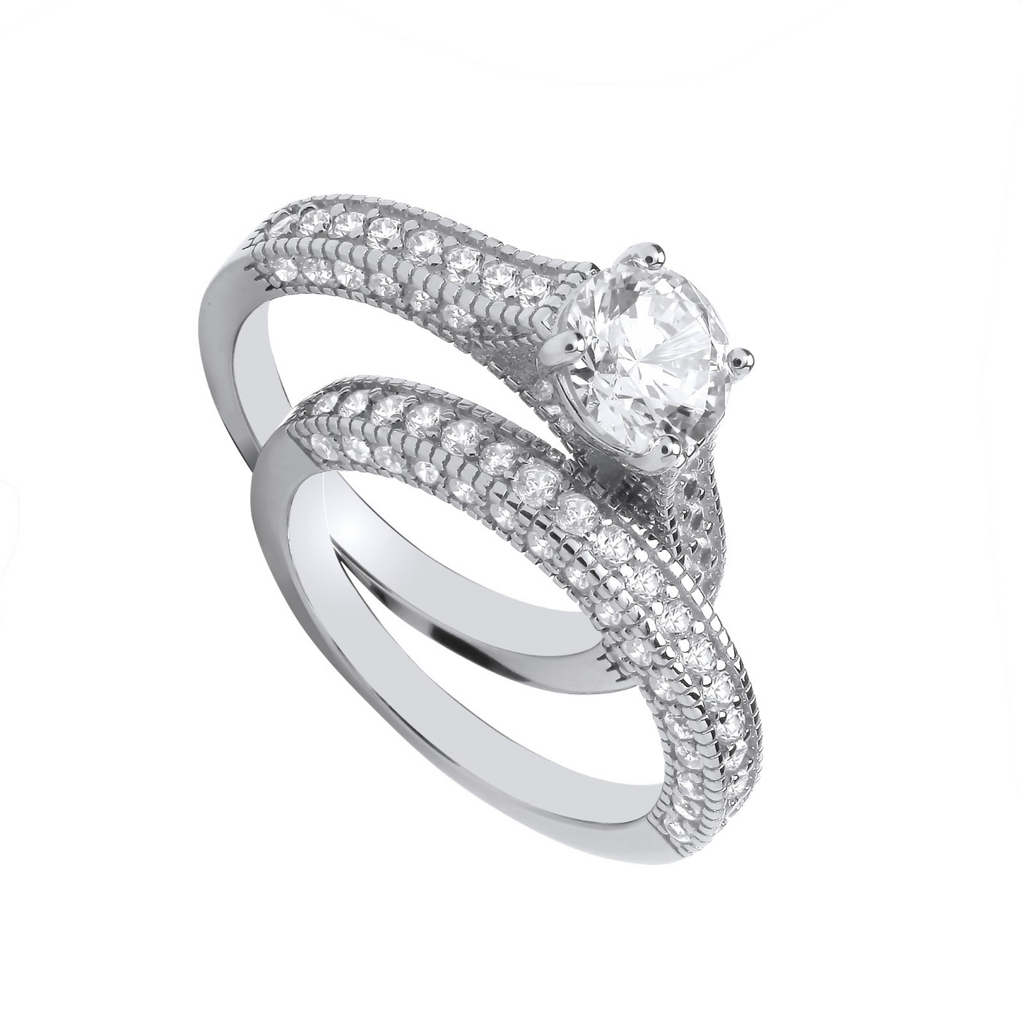Sterling Silver Solitaire & Half Eternity Bridal Set Ring 925 Hallmark Size J-Q
