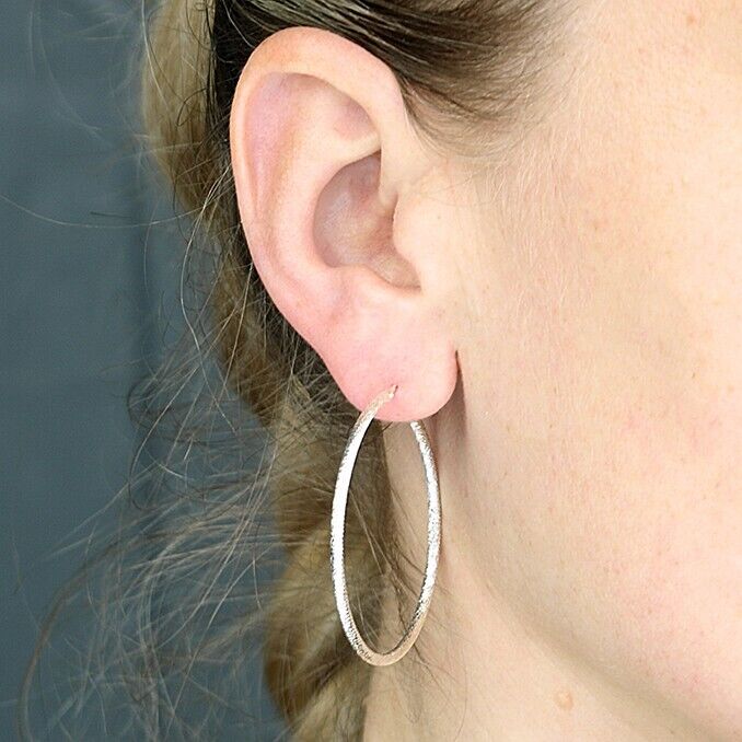 Large Hoop Earrings 40mm Diamond Cut Twist Design 925 Sterling Silver