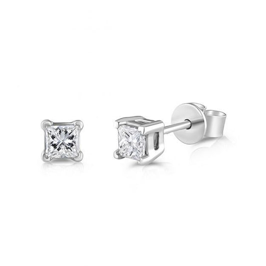18ct White Gold 0.50ct Claw Set H/VS Princess Cut Diamond Stud Earrings