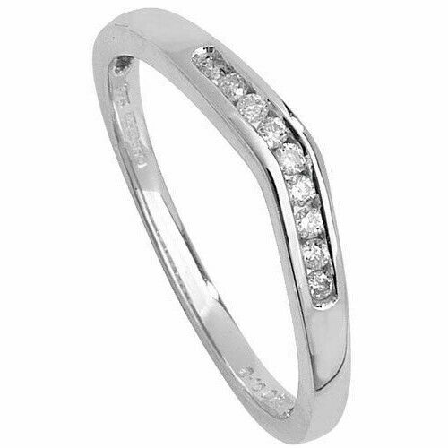 Real Diamond Soft Wishbone Ring Solid White Gold Channel Set Eternity Band