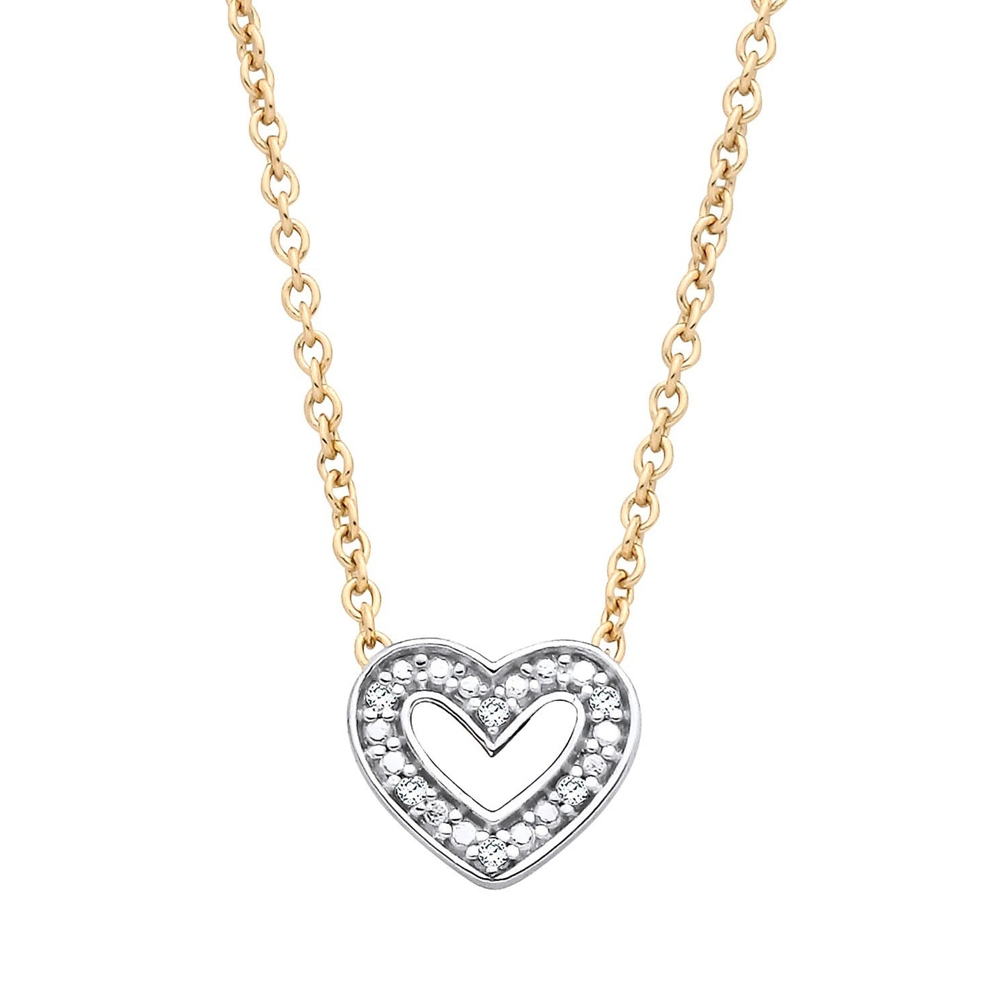 Natural Diamond Heart Necklace 18ct Gold on Solid Sterling Silver 16-18" Length