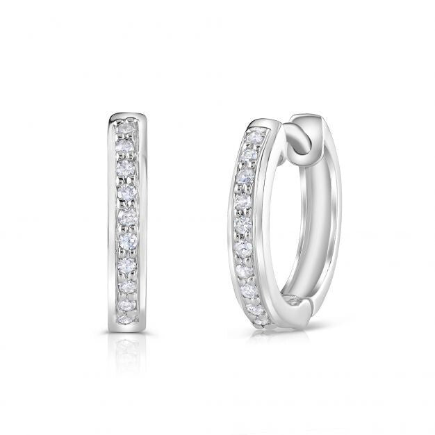9ct White Gold 0.10ct Diamond Huggie Hoop Earrings - 13mm