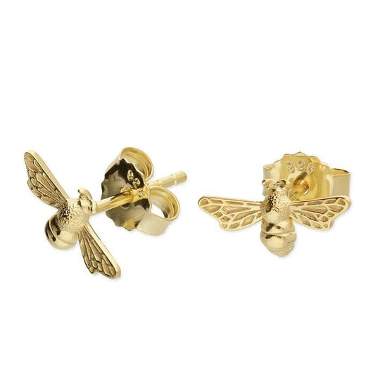 Bumble Bee Stud Earrings 18ct Yellow Gold on Solid .925 Sterling Silver Handmade