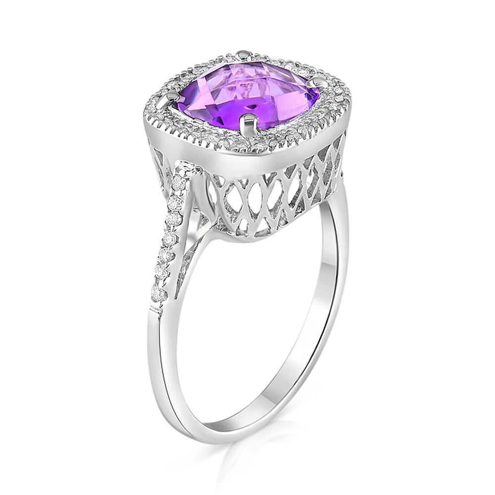 9ct White Gold 0.15ct Diamond & 2.00ct Amethyst Ring