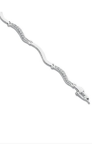 9ct White Gold 0.28ct Diamond Bracelet Wave Bar Link Made in London