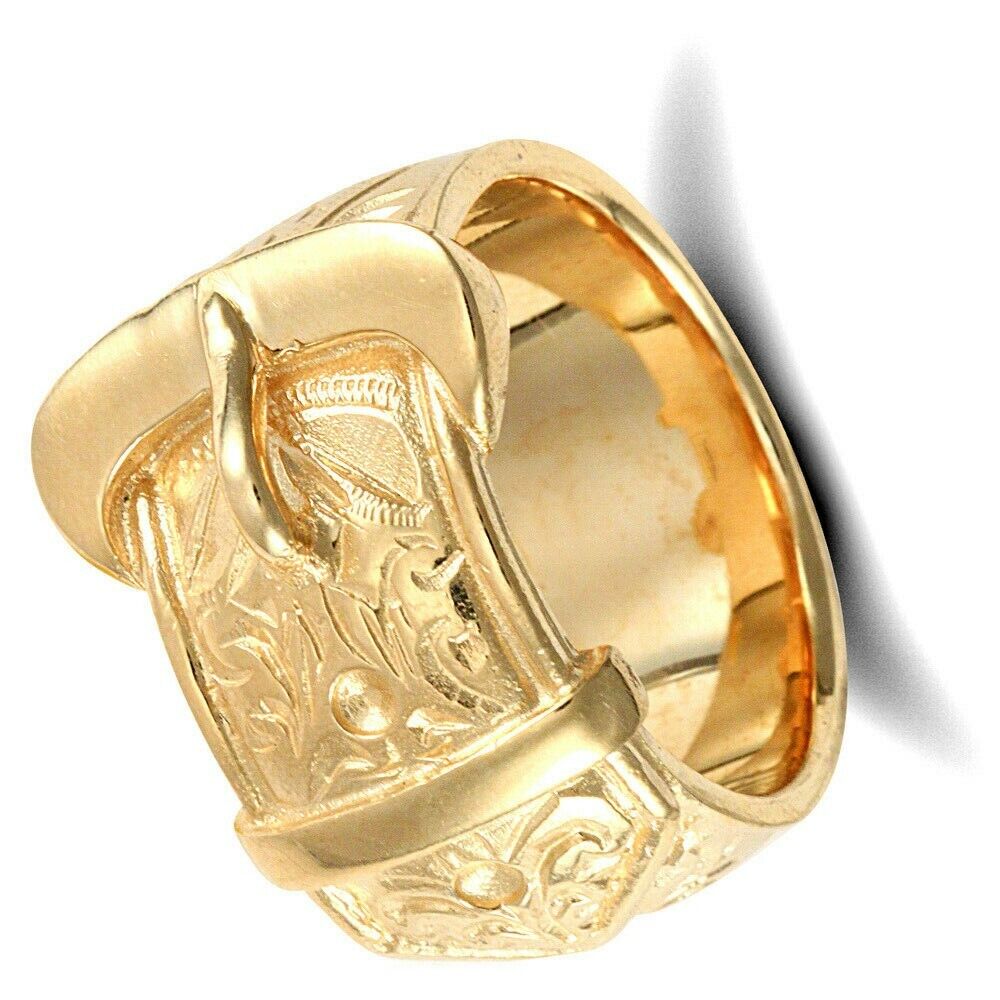 Gents Buckle Ring 9 Carat Solid Yellow Gold Hallmarked British Made Men's Band