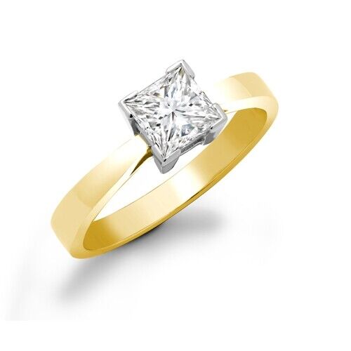 Real Diamond Solitaire Ring 18ct Yellow Gold Square Princess 0.25 Carat Weight