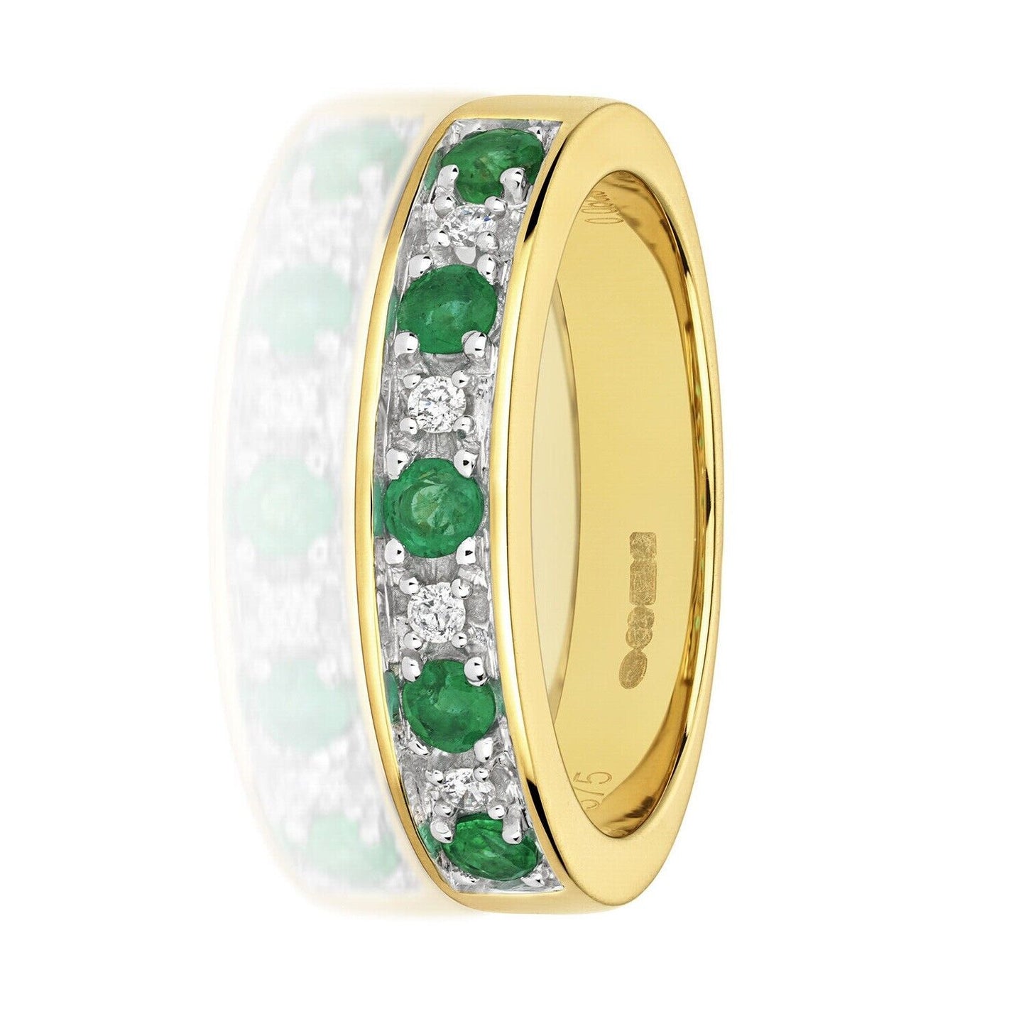 Real Emerald and Diamond Eternity Ring 9ct Yellow Gold 4mm Band Anniversary
