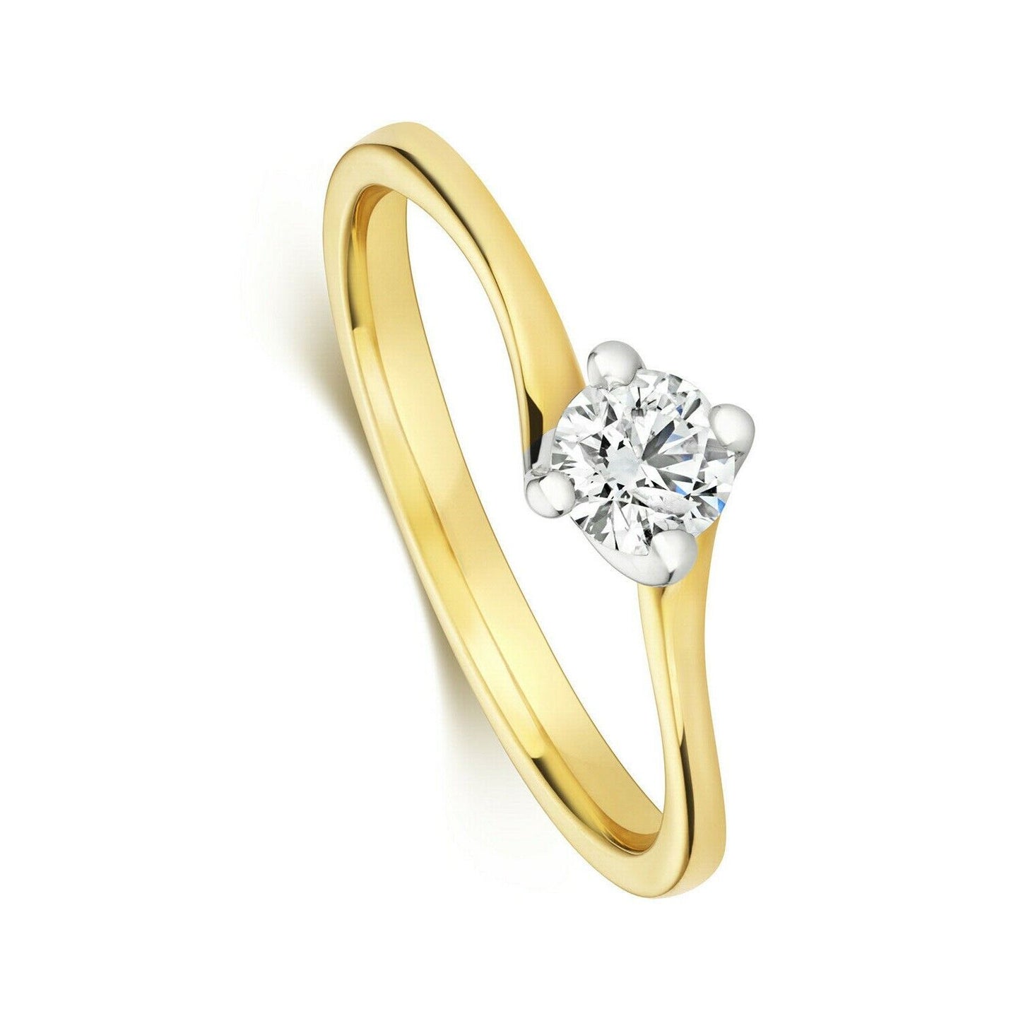 Real Diamond Twist Solitaire Ring 9ct Yellow Gold Engagement 0.35 Carat Weight