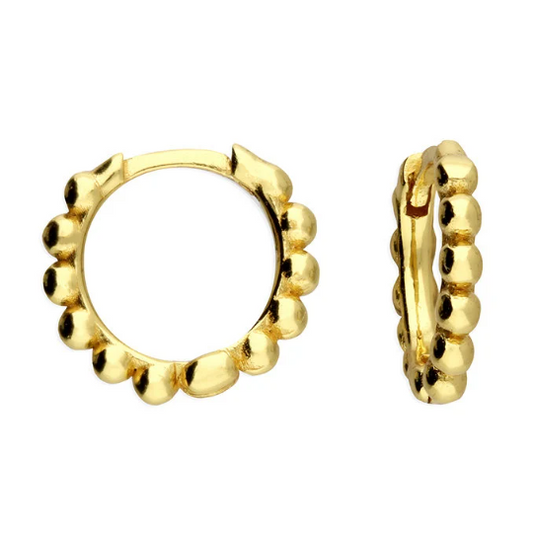 Beaded Hoop Earrings 13mm 18ct Gold on Solid .925 Sterling Silver Handmade