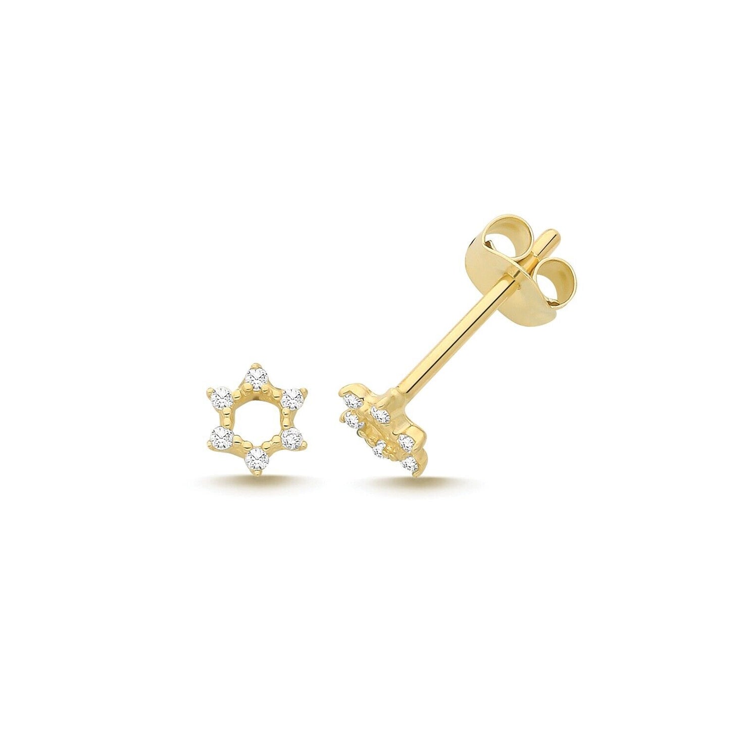 9ct Gold Star of David Stud Earrings Moissanite Gemstone Yellow Gold