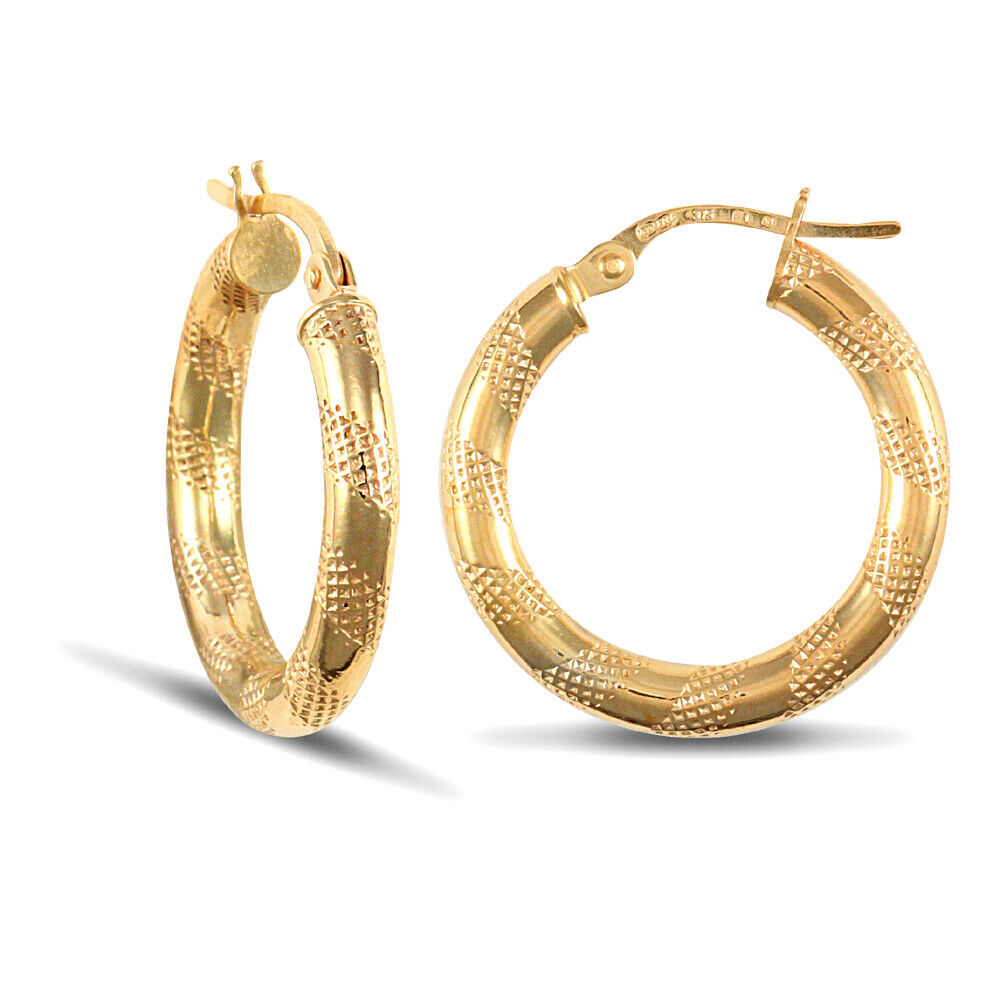 9ct Yellow Gold Zebra Hoop Style Earrings British made Hallmarked 20mm