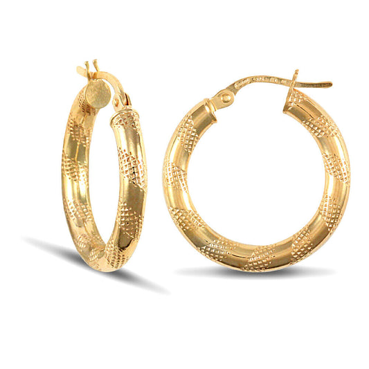 9ct Yellow Gold Zebra Hoop Style Earrings British made Hallmarked 20mm