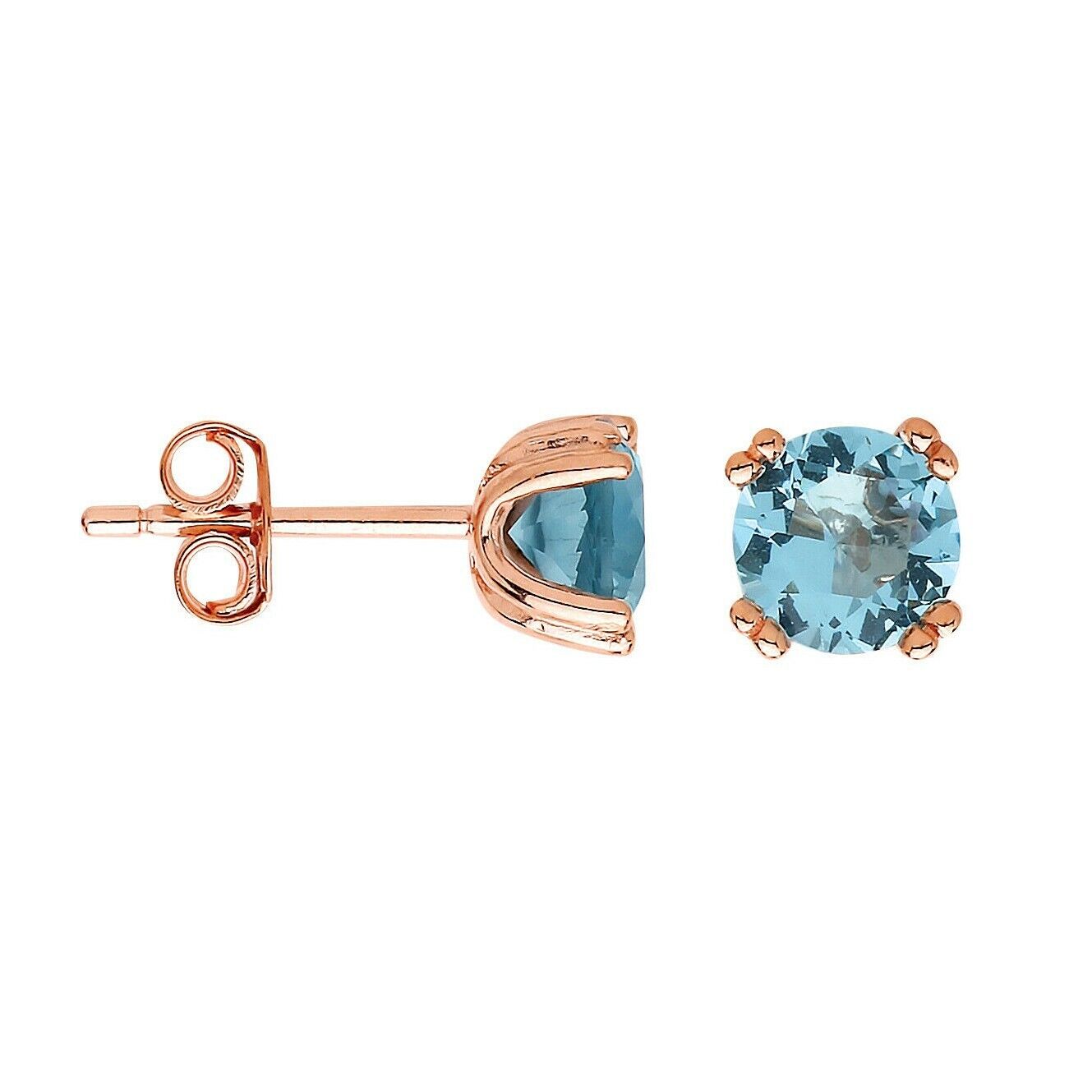 Aquamarine Stud Earrings Solid Sterling Silver Rose Gold Plate 925 Hallmark