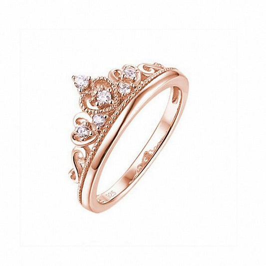 18k Rose Gold Crown Ring on Solid Sterling Silver 925 Hallmark