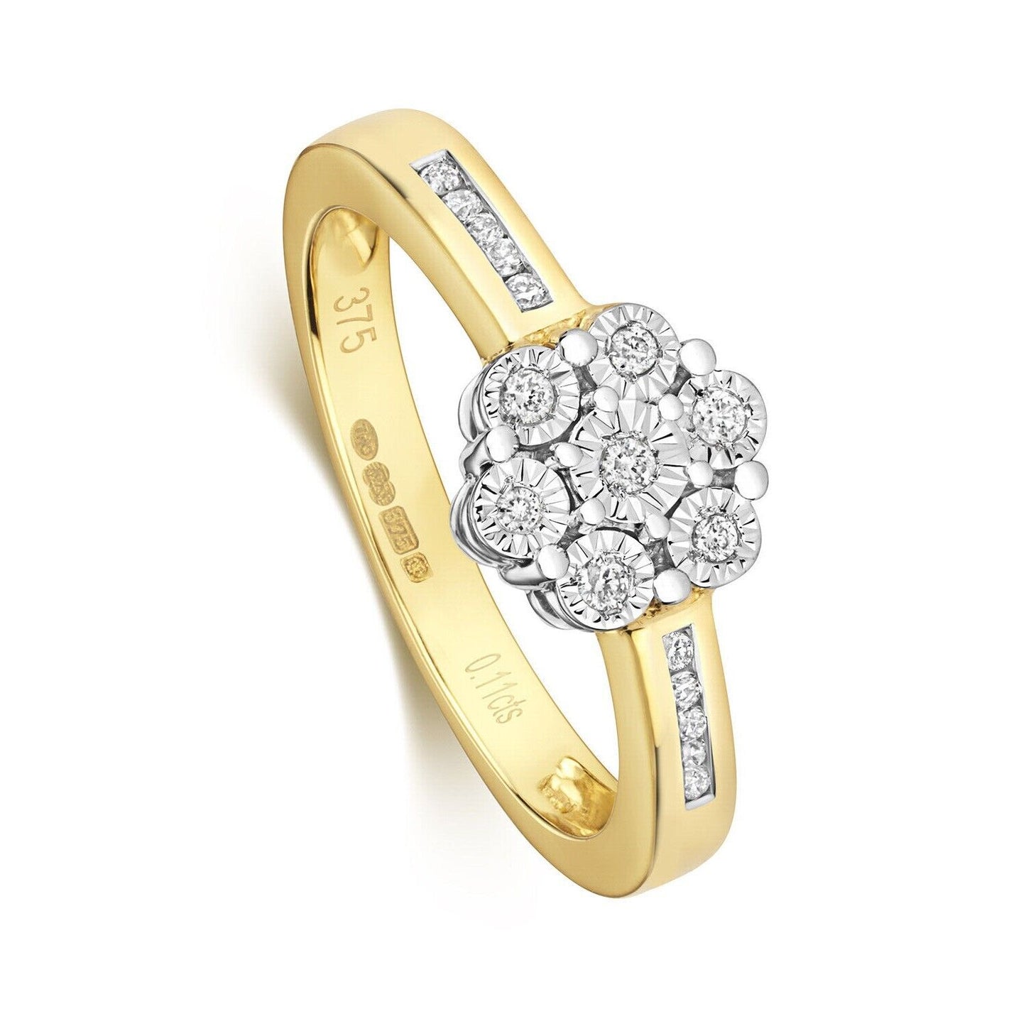 9ct Yellow Gold Diamond Ring Cluster Engagement Size J K L M N O P Q