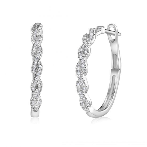 9ct White Gold 0.20ctw Twist Hoop Earrings 20mm Diameter