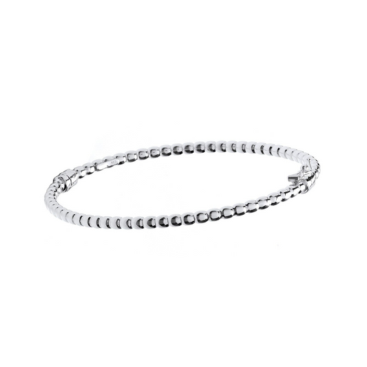 Sterling Silver Ladies Beaded Oval Bangle 3mm Wide