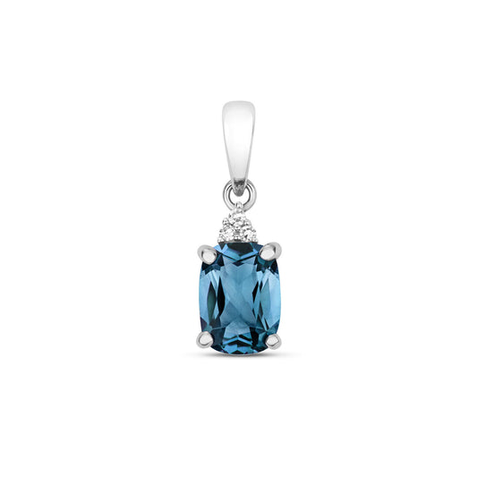 London Blue Topaz and Diamond Solitaire Pendant 9ct White Gold Necklace