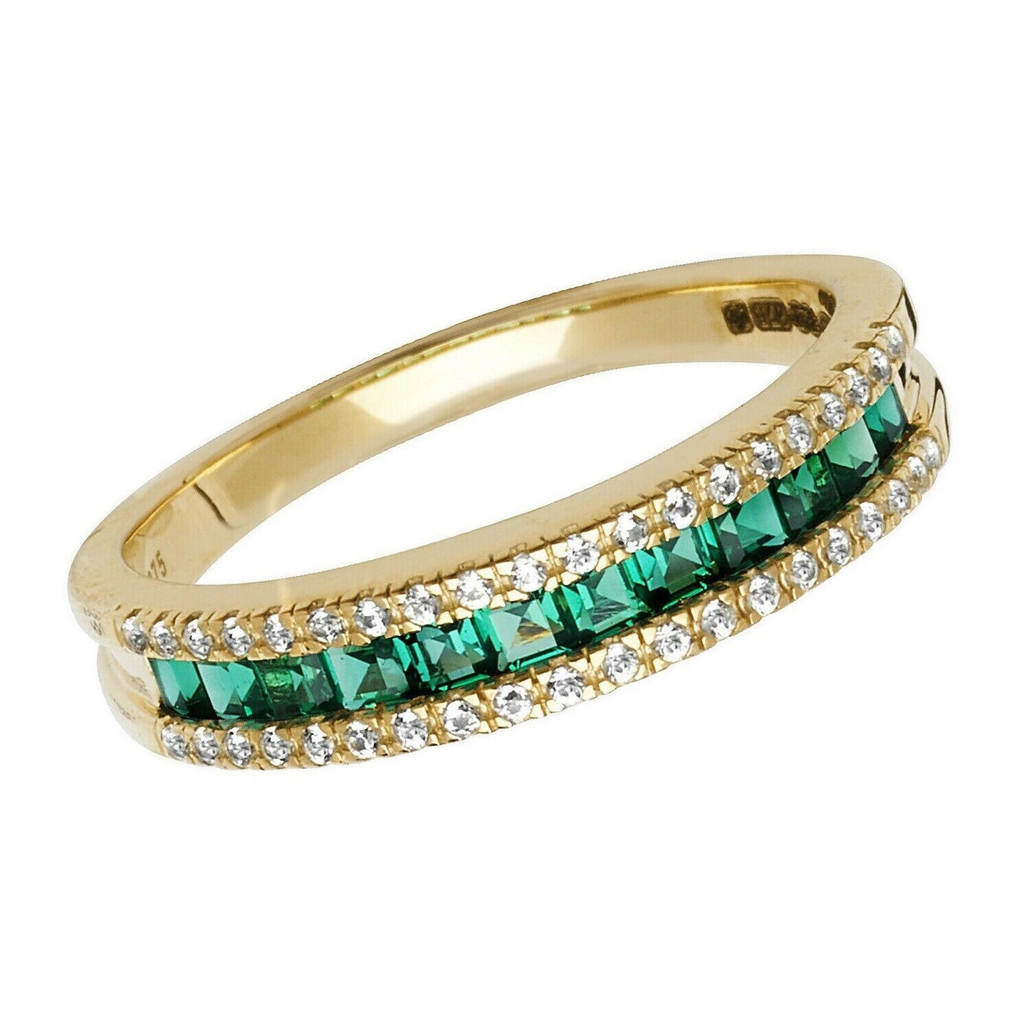 Yellow Gold Emerald Eternity Ring White Sapphire Band Hallmark British Size M-R