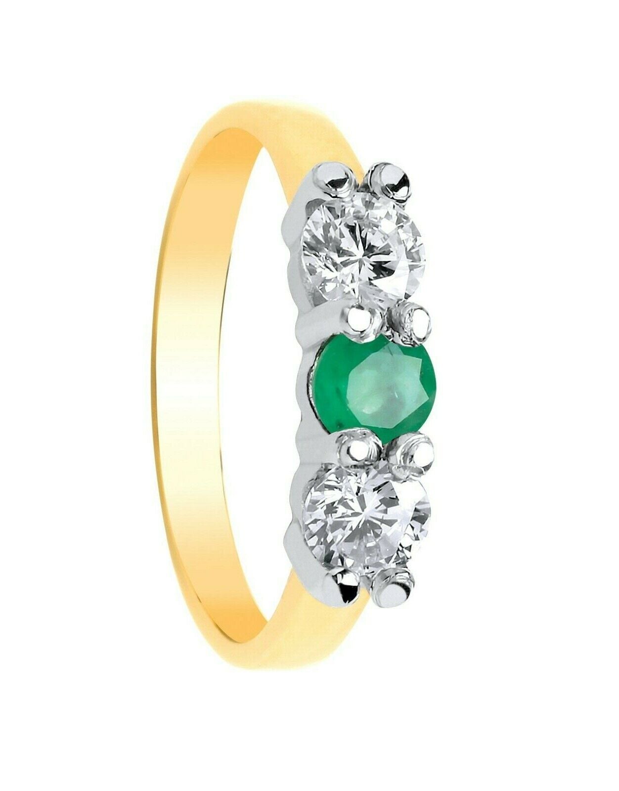 Real Emerald Trilogy Ring 9ct Yellow Gold Three Stone Fully Hallmarked