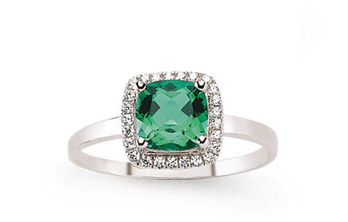 Emerald Cushion Cluster Ring Solid Sterling Silver Platinum Finish 925 Hallmark