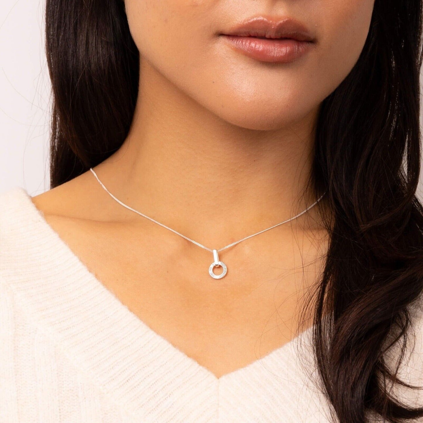 Diamond Cut Circle Drop Pendant Solid Sterling Silver 925 All Chain Lengths