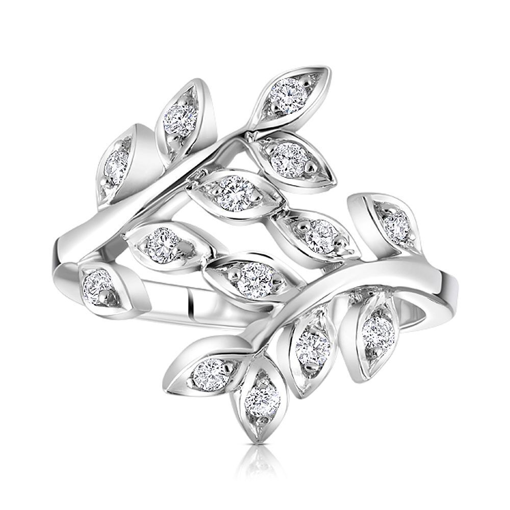 Real Diamond Leaf Ring Cocktail Statement Dress 0.25ctw