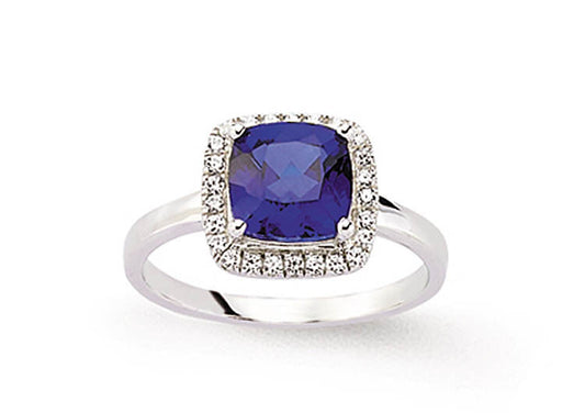 Sapphire Cushion Cluster Ring Solid Sterling Silver Platinum Finish 925 Hallmark
