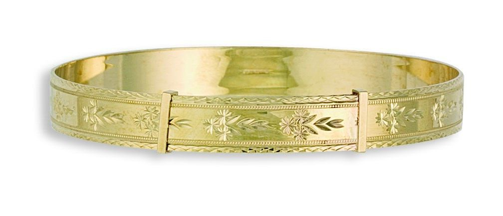 9ct Yellow Gold 9mm Diamond Cut Expandable Slave Bangle Full Hallmark Large Size